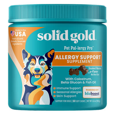 Solid Gold Pet Pal-Lergy Pro™, Allergy Support Supplement для собак, Smoked Bacon, 60 Soft Chews, 3.8 oz (108 g)