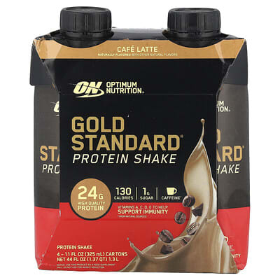 Протеиновый коктейль Gold Standard®, Cafe Latte, 4 упаковки по 11 fl oz (325 ml)