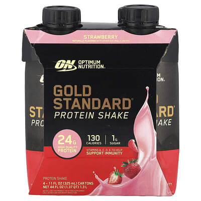 Gold Standard® Protein Shake, Strawberry, 4 упаковки, 11 fl oz (325 ml) каждая
