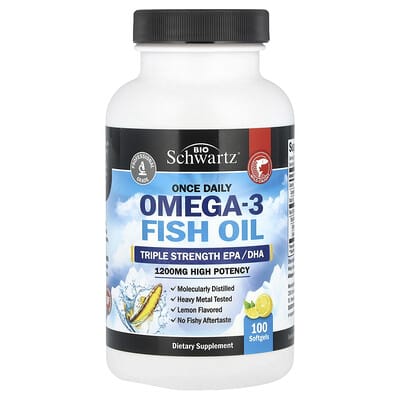 Once Daily Omega-3 Fish Oil, Triple Strength, High Potency, Lemon, 1200mg, 100 Softgels
