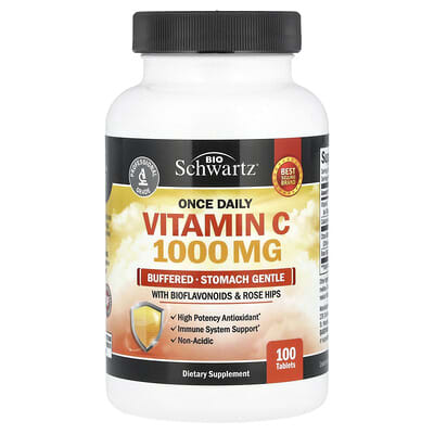 Once Daily Vitamin C, с буфером, бережный для желудка с биофлавоноидами и шиповником, 100 таблеток