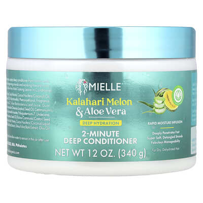 Кондиционер для волос Mielle Deep Hydration 2-Minute Deep Conditioner для сухих обезвоженных волос с Kalahari Melon и Aloe Vera, 12 oz (340 g)
