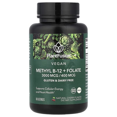 Витамины PlantFusion Vegan Methyl B-12 + Folate, Вишня, 60 таблеток