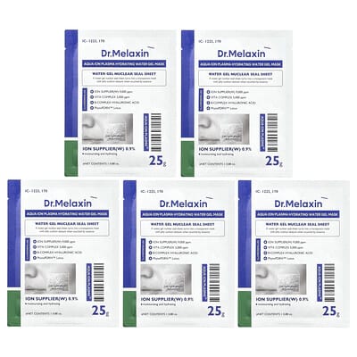 Aqua Ion Plasma, Hydrating Water Beauty Gel Mask, 5 Sheets, 0.88 oz (25 g) Each