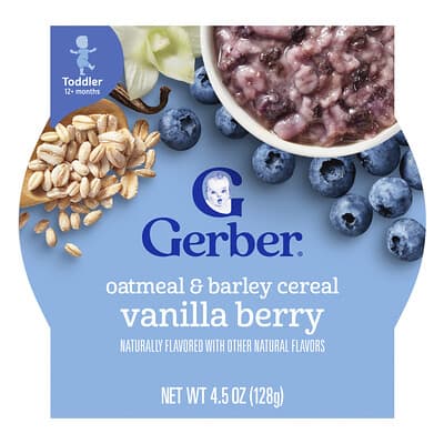 Зерновая каша Gerber Oatmeal & Barley, Vanilla Berry, 4.5 oz (128 g)