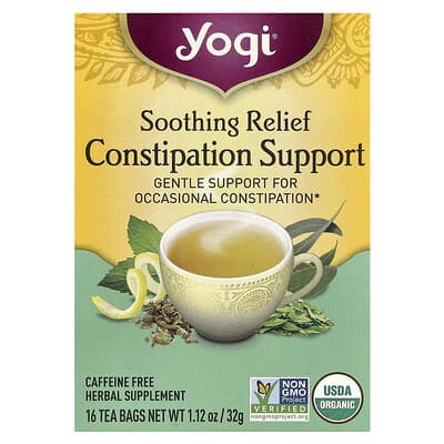 Soothing Relief Constipation Support, Caffeine Free, 16 Tea Bags, 1.12 oz (32 g)