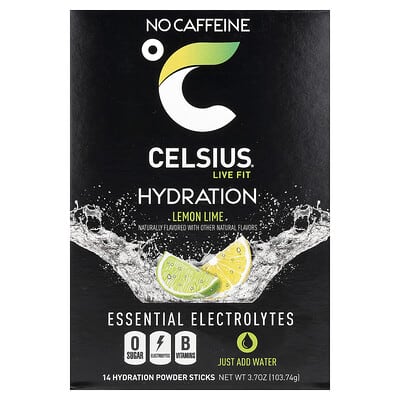 Электролиты Celsius Live Fit Hydration, лимон-лайм, 14 стиков по 0.26 oz (7.41 g)