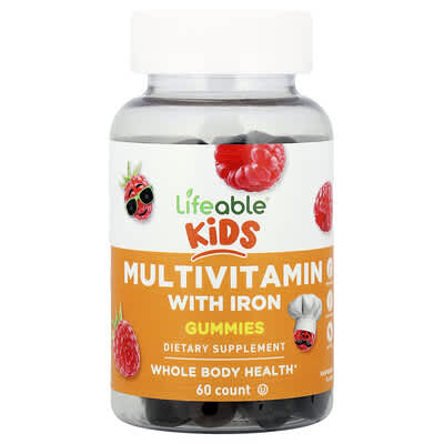 Kids, Multivitamin With Iron Gummies, Raspberry, 60 Gummies