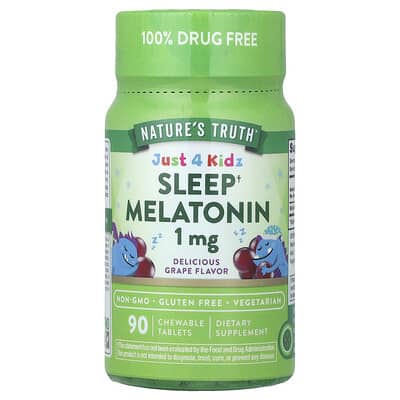 Just 4 Kidz, Sleep Melatonin, Delicious Grape, 1 mg, 90 Chewable Tablets