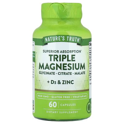 Nature's Truth Тройной магний + D3 и цинк, 60 капсул