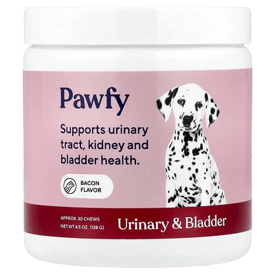 Добавка для мочевого пузыря Pawfy для собак, со вкусом бекона, 30 штук, 4.5 oz