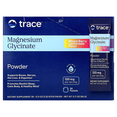 Trace Порошок магния глицината, Mixed Berry Lemonade, 30 пакетиков, 3 g каждый