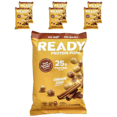 Protein Puffs, Cinnamon Sugar, 6 Bags, 3.17 oz (90 g) Each