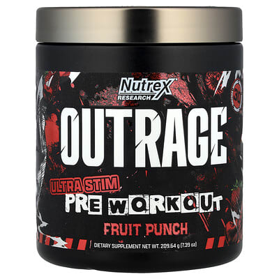 Предтренировочный комплекс Outrage, Ultra Stim, Фруктовый пунш, 7.39 oz (209.64 g)
