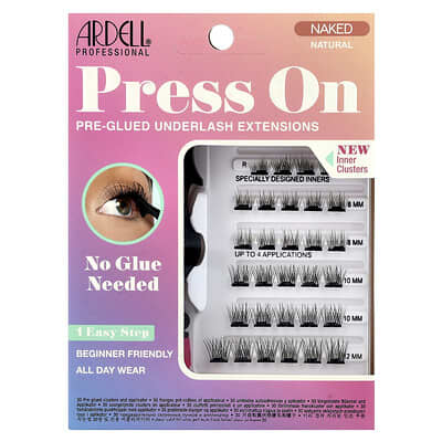 Press On, Pre-Glued Underlash Extensions, Naked Natural, 30 Pre-Glued Clusters and Applicator