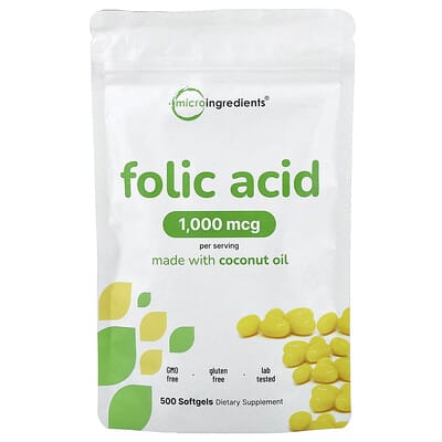 Folic Acid, 1,000 mcg, 500 Softgels