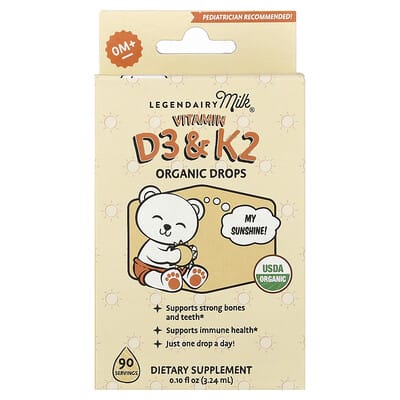 Vitamin D3 & K2 Organic Drops, 0+ Months, 0.1 fl oz (3.24 ml)