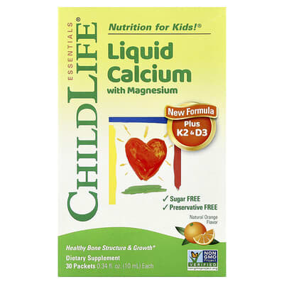 Liquid Calcium with Magnesium Plus K2 & D3, Natural Orange, 30 Packet, 0.34 fl oz (10 ml)