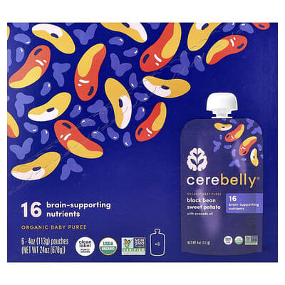 Органическое детское пюре Black Bean Sweet Potato с маслом Avocado Oil, 6 Pouches, 4 oz (113 g Each)