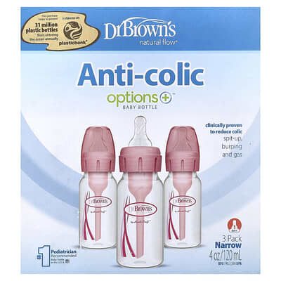 Natural Flow®, Anti-colic Options+™ Baby Bottle, 0 Months +, 3 Pack, 4 oz (120 ml) Each