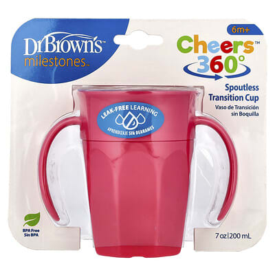 Milestones™, Cheers360™, Spoutless Transition Cup, 6 Months +, Pink, 7 oz (200 ml)