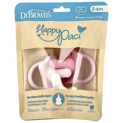 HappyPaci™ Pacifier, 0-6 Months, Pink, Light Pink & White, 3 Count