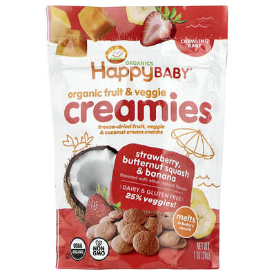 Happy Baby, Organic Fruit & Veggie Creamies, Crawling Baby, Strawberry, Butternut Squash & Banana, 1 oz (28 g)