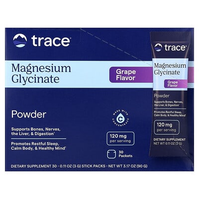 Magnesium Glycinate Powder, Grape, 30 Packets, 0.11 oz (3 g) Each