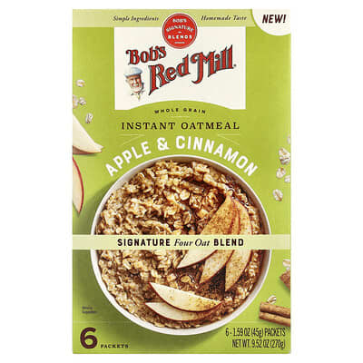 Instant Oatmeal, Whole Grain, Apple & Cinnamon, 6 Packets, 1.59 oz (45 g) Each