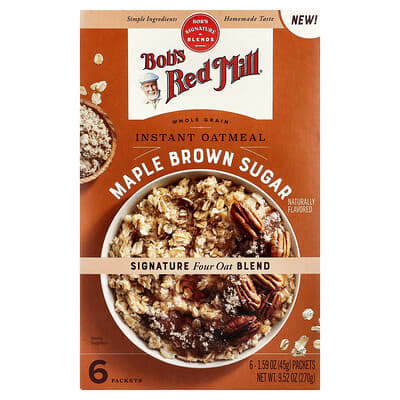 Instant Oatmeal, Whole Grain, Maple Brown Sugar, 6 Packets, 1.59 oz (45 g) Each