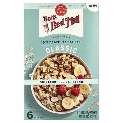Instant Oatmeal, Whole Grain, Classic, 6 Packets, 1.59 oz (45 g) Each