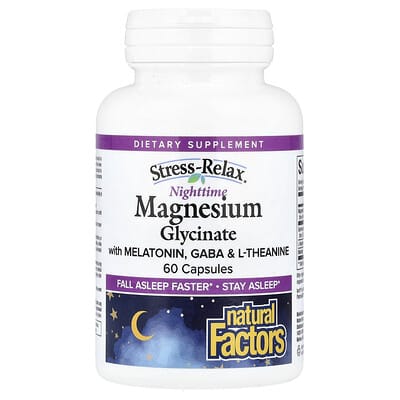 Stress-Relax®, Nighttime Magnesium Glycinate With Melatonin, GABA & L-Theanine, 60 Capsules