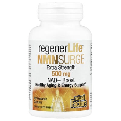 Natural Factors RegenerLife®, NMN Surge, 500 mg, 30 растительных капсул
