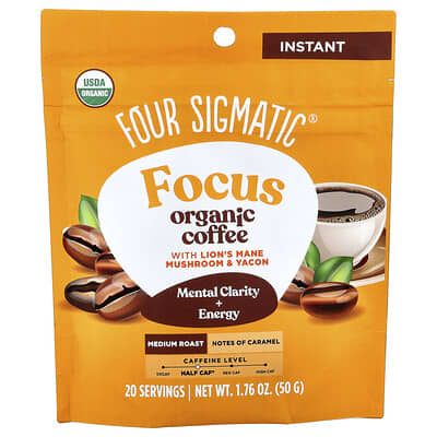 Focus, Organic Instant Coffee With Lion's Mane Mushroom & Yacon, Medium Roast, 1.76 oz (50 g)