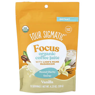 Focus, Organic Instant Coffee Latte With Lion's Mane Mushroom, Vanilla, 4.23 oz (120 g)