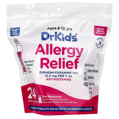 Allergy Relief, Ages 6-12 Yrs, Mixed Berry, 24 Single-Use Vials, 0.17 fl oz (5 ml) Each