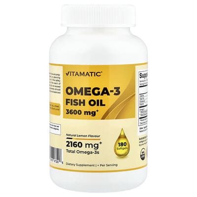Omega-3 Fish Oil, Natural Lemon, 180 Softgels
