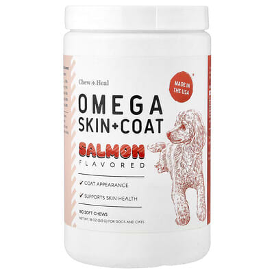Omega Skin + Coat, For Dogs and Cats, Salmon, 180 Soft Chews, 18 oz (513 g)