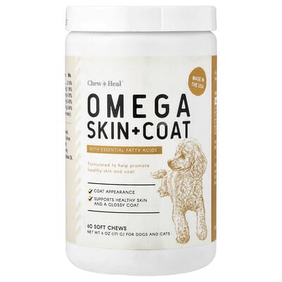 Omega Skin + Coat, For Dogs and Cats, 60 Soft Chews, 6 oz (171 g)