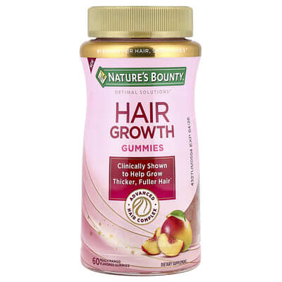 Hair Growth Gummies, Peach Mango, 60 Gummies