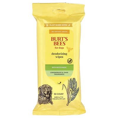 Deodorizing Wipes with Witch Hazel, For Dogs, Lemongrass & Sage, 50 Count