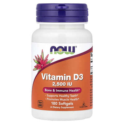 Vitamin D3, 2,500 IU, 180 Softgels