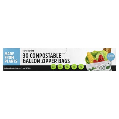 Compostable Gallon Zipper Bags, 30 Bags