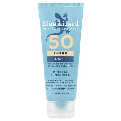 Blue Lizard Australian Sunscreen Sheer Face минеральный солнцезащитный крем, SPF 50, 1.7 fl oz (50 ml)