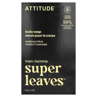 Super Leaves™, Body Bar Soap, For Men, Amber & Citrus, 4 oz (113 g)