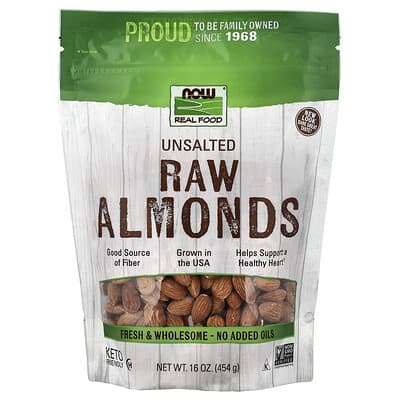 Real Food, Raw Almonds, Unsalted, 16 oz (454 g)