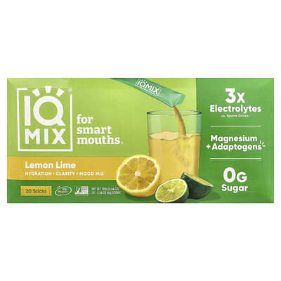 IQMIX®, Hydration + Clarity + Mood Mix, Lemon Lime, 20 Sticks, 0.28 oz (8 g) Each