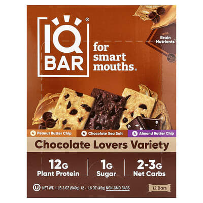 Протеиновый батончик IQBAR Chocolate Lovers Variety, 12 шт., 1.6 oz (45 g) каждый