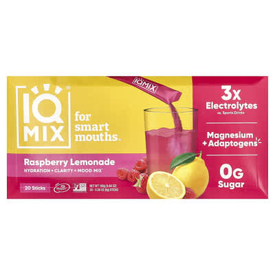 IQMIX®, Hydration + Clarity + Mood Mix, Raspberry Lemonade, 20 Sticks, 0.28 oz (8 g) Each