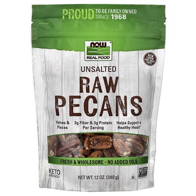 Real Food, Raw Pecans, Unsalted, 12 oz (340 g)